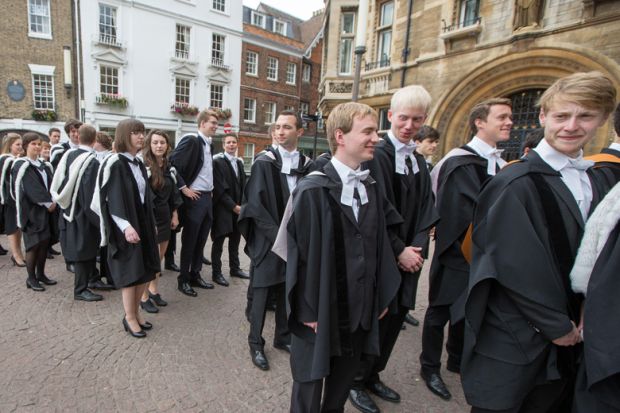 University of Cambridge students queueing on graduation day