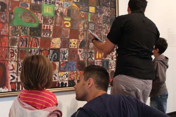 University of Essex, fathers and children viewing artwork