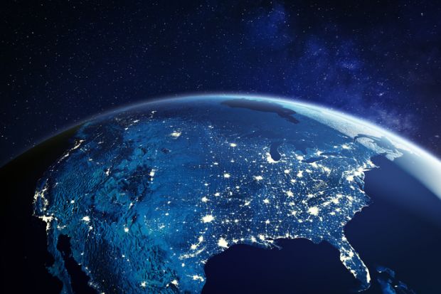 View of US from space with city lights