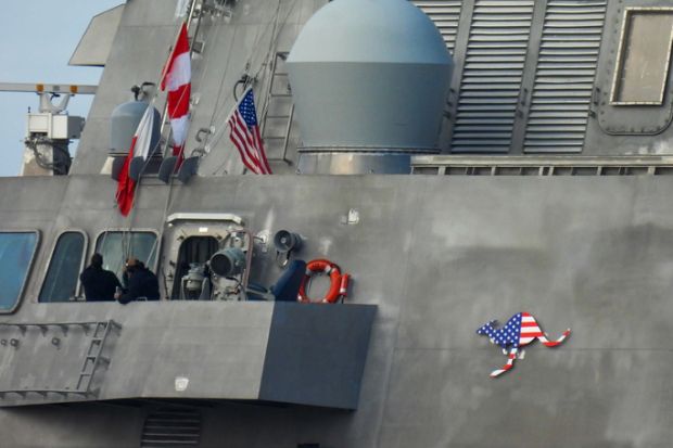 USS Canberra Bridge Flags