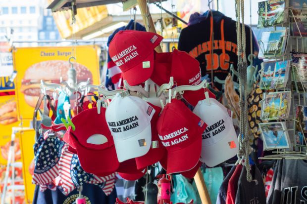 Washington D.C., USA - June 3, 2019 Make America Great Again hats sold at a sales booth near 15th St NW.