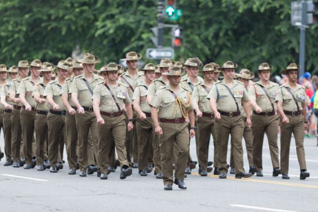 Washington, D.C., USA - May 28, 2018 The National Memorial Day Parade, Members of the Australian Defence Force marching down constitution avenue