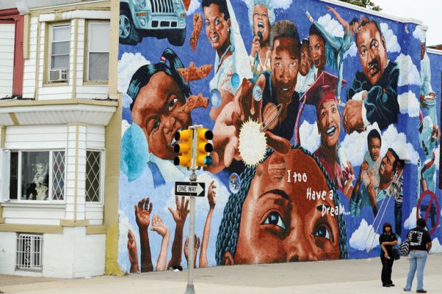 Mural illustrating the hope for black people to illustrate HBCUs partner with elites to build equity