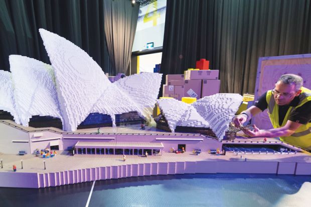 Lego model of the Sydney Opera House being constructed as a metaphor for microcredentials