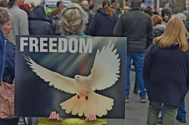  Supporters of Counterspin, a freedom of speech organisation, protest outside the Christchurch Court House, New Zealand to illustrate New Zealand has a problem with academic freedom