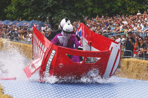 Participants crash their vehicle during the Red Bull Soapbox race event at Alexandra Palace, London, UK to illustrate More visa changes could cause ‘irreversible harm’ to UK sector