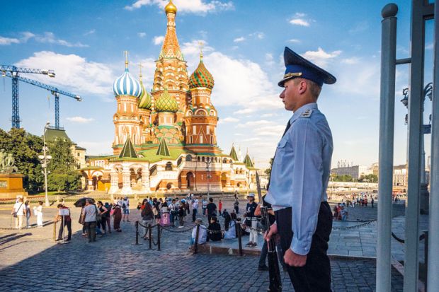 Russian police at the door of Kremlin to illustrate Moscow’s Free University, branded ‘undesirable’ by Kremlin, closes doors