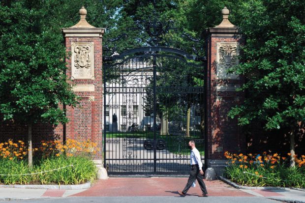 Harvard University person walking infant of closed entrance as a metaphor for rejection