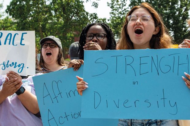 Protest at Harvard University in Cambridge, Massachusetts on July 1, 2023. The US Supreme Court on June 27 banned the use of race and ethnicity in university admissions as described in the article