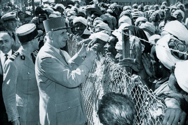 French General Charles de Gaulle meeting Algerians during his visit to Orleansville, for French historians ‘being shut out of state archives’