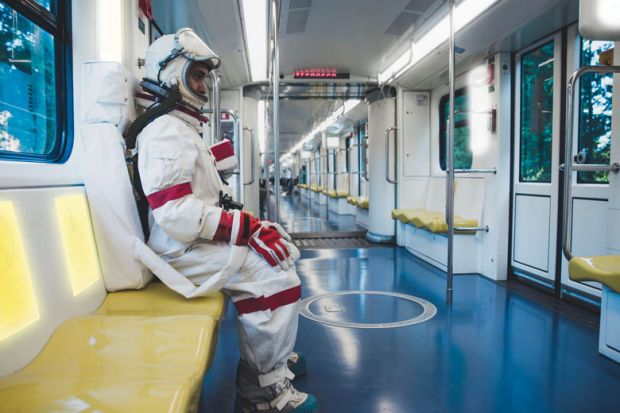 Astronaut Sitting on a Subway to illustrate US mulls huge shift in research funding from excellence to equity