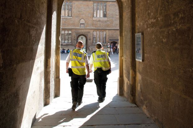  Security guards patrol Oxford University England UK to illustrate  Campus security is ‘much more than a grudge spend’ 
