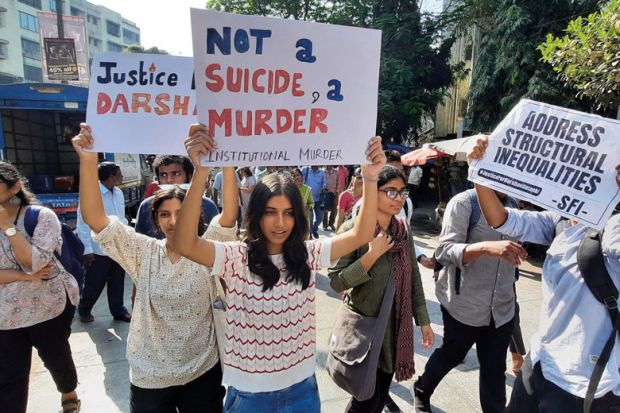 Bombay students, Student Federation of India and other student organizations protest outside IIT Bombay  to illustrate Caste discrimination on spot after suicide 
