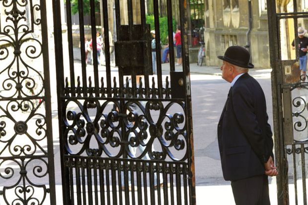  Doorman at Oxford University to illustrate Elites won’t fix inequality