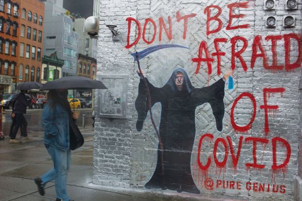 An anti-Trump mural decorates a wall as New Yorkers remain worried about a return of the COVID-19 pandemic in the city