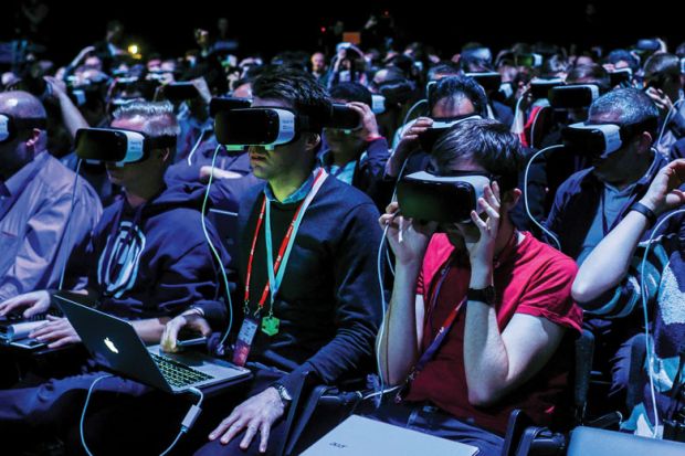 crowd wearing VR devices