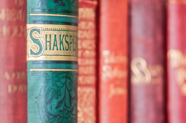 William Shakespeare books on bookshelf