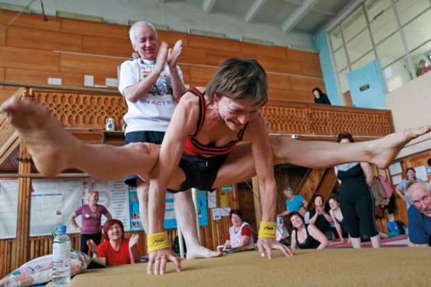 Woman performing hatha yoga, Stavropol, Russia