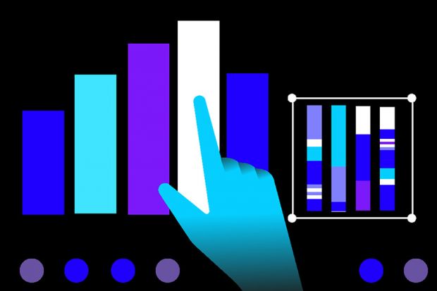 hand pointing at data. From the cover of the World University Rankings supplement cover