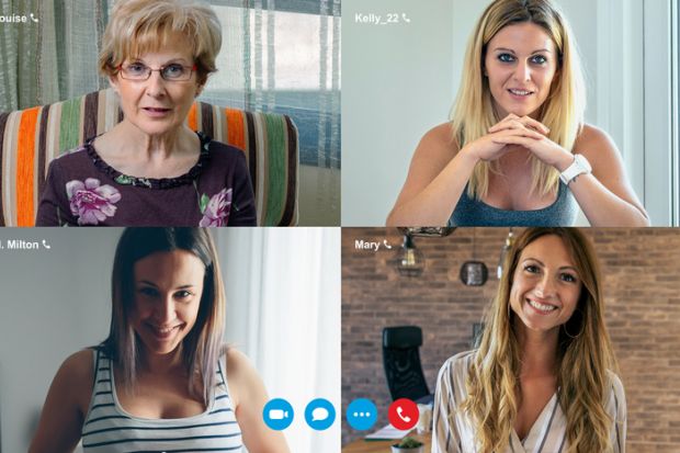 Four women on a video call screen