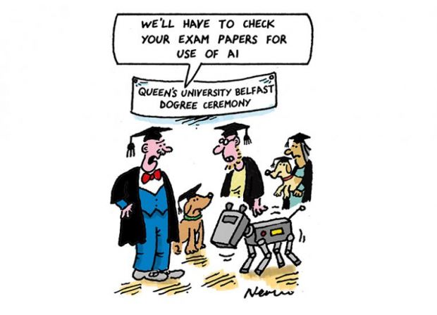 Cartoon about Queen’s University of Belfast ‘dog-torate’ ceremony