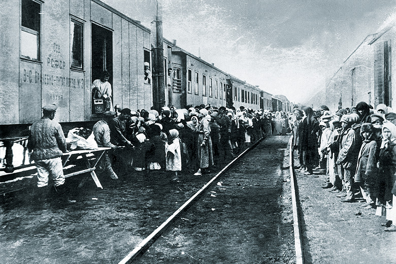 Supplies train for Russian transported convicts during deportation to Siberia