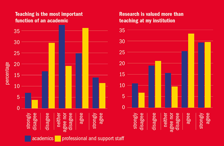 bar chart on teaching status for times higher education's teaching survey