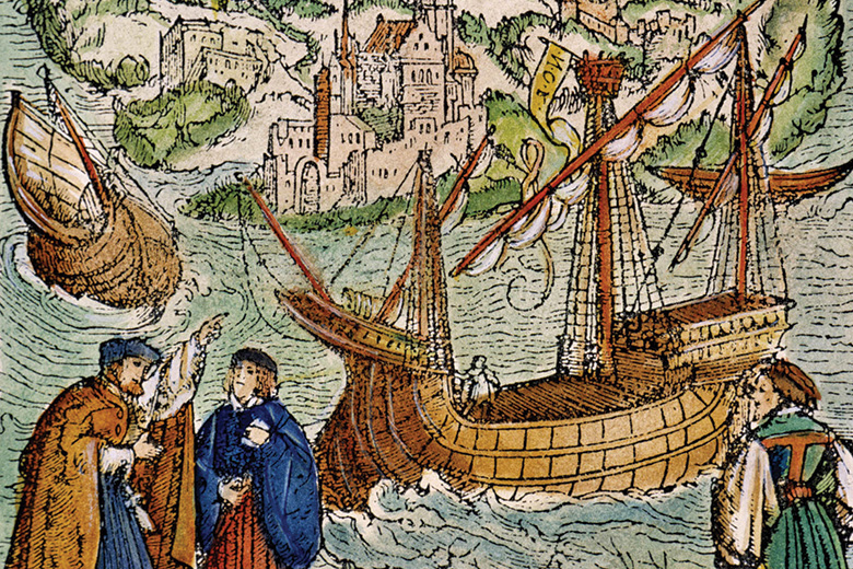 The View of Utopia woodcut (detail), from Sir Thomas More's Utopia, 1518