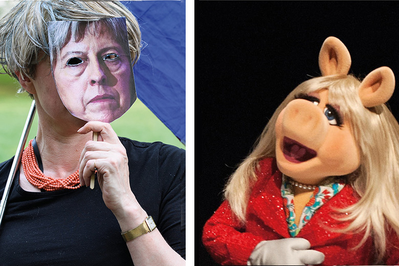 Theresa May mask and Miss Piggy